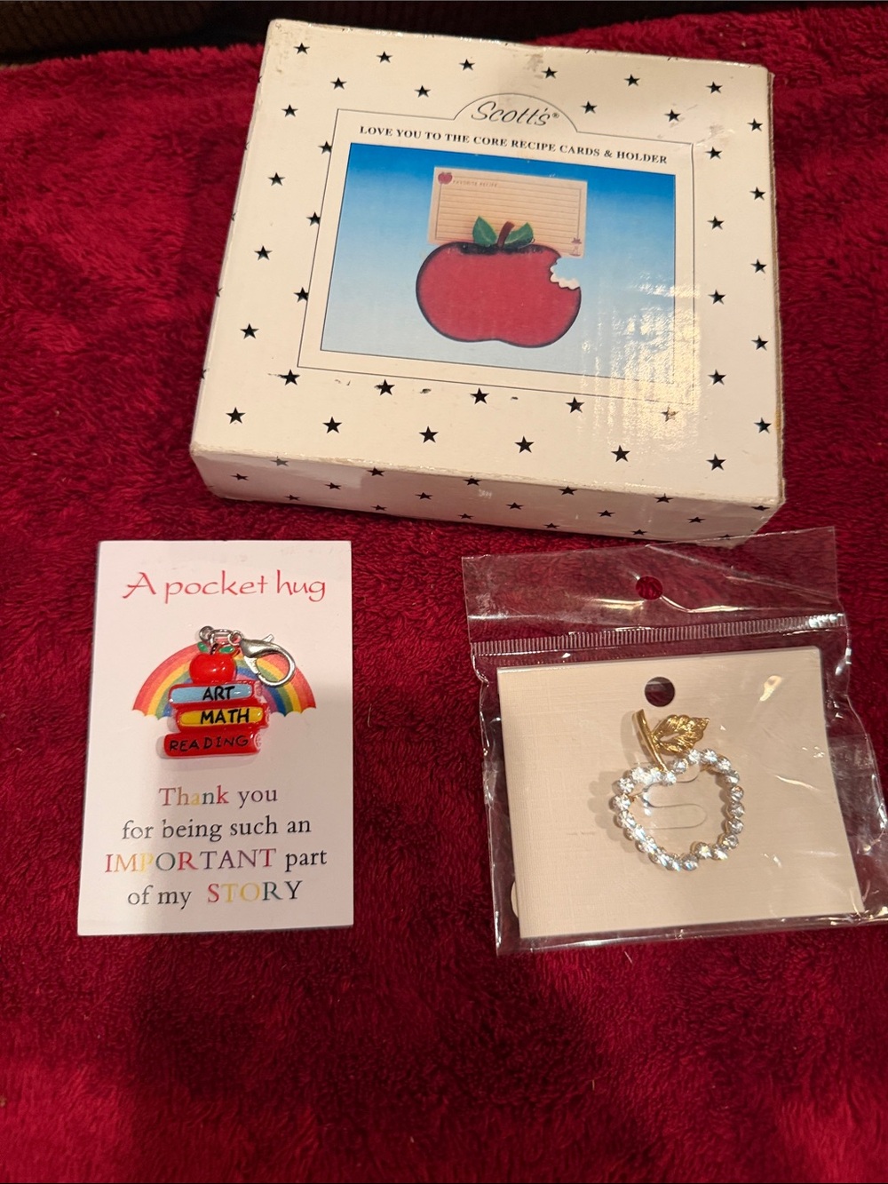 Teacher gifts Scott Sparkling Apple pin, Recipe Holder, keychain